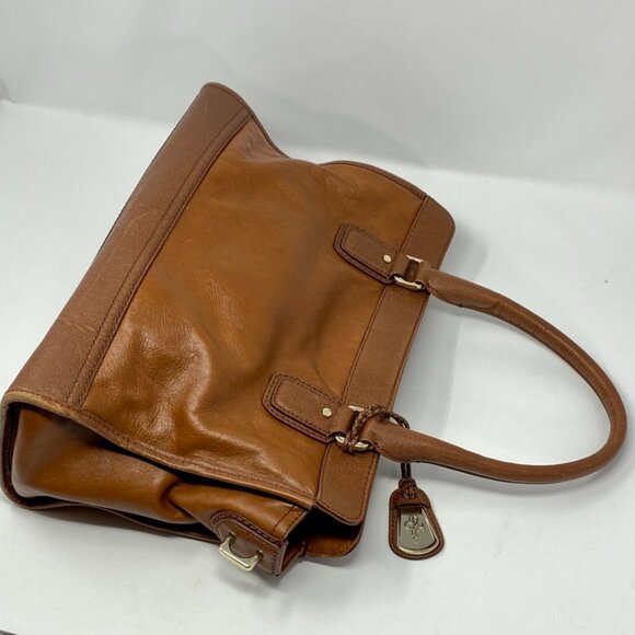 Cole Haan Brown Leather Satchel Bag Shoulder Crossbody Gold Turnlock - Picture 6 of 9